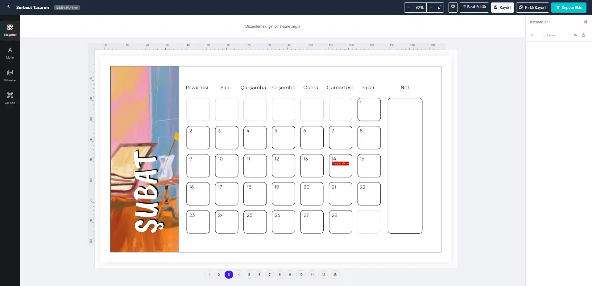 Canva'dan alınan tasarıma ekleme yapma ekranı