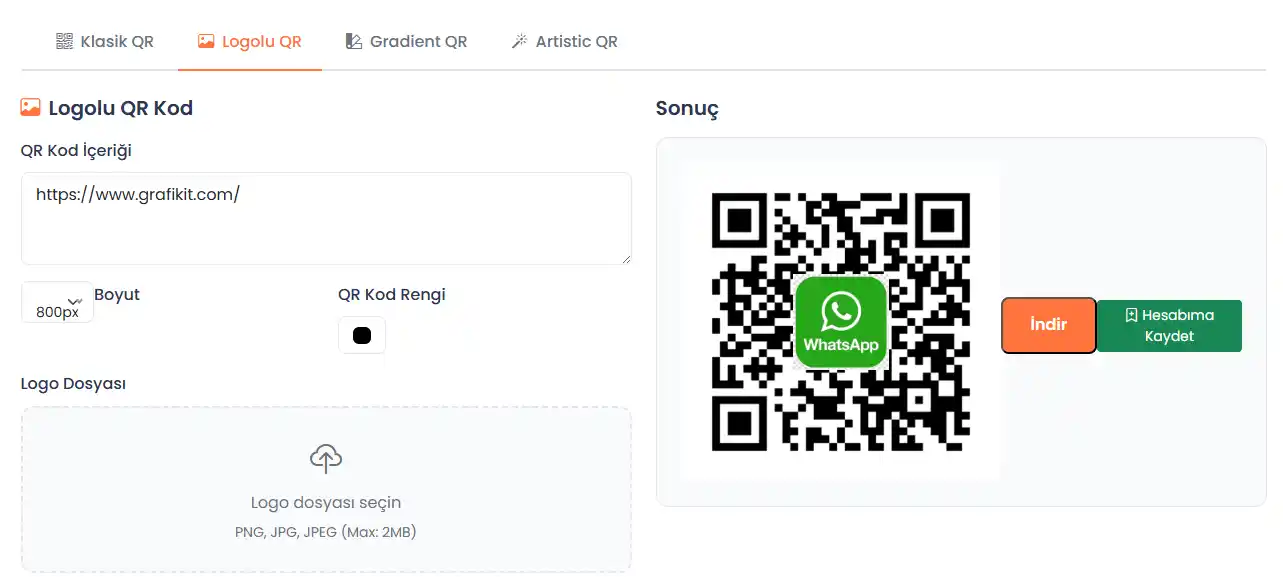 Logolu QR oluşturma ekranı