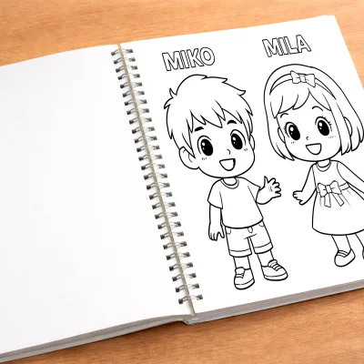 Çocuk Karakterli Mutlu Kardeş Çifti Tasarım Figürleri mockup