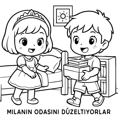 Prens ve Prenses Çocuk Boyama Sayfası - Mutlu Kardeşler