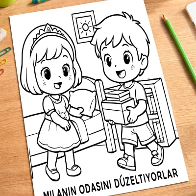 Prens ve Prenses Çocuk Boyama Sayfası - Mutlu Kardeşler mockup