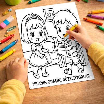 Prens ve Prenses Çocuk Boyama Sayfası - Mutlu Kardeşler mockup
