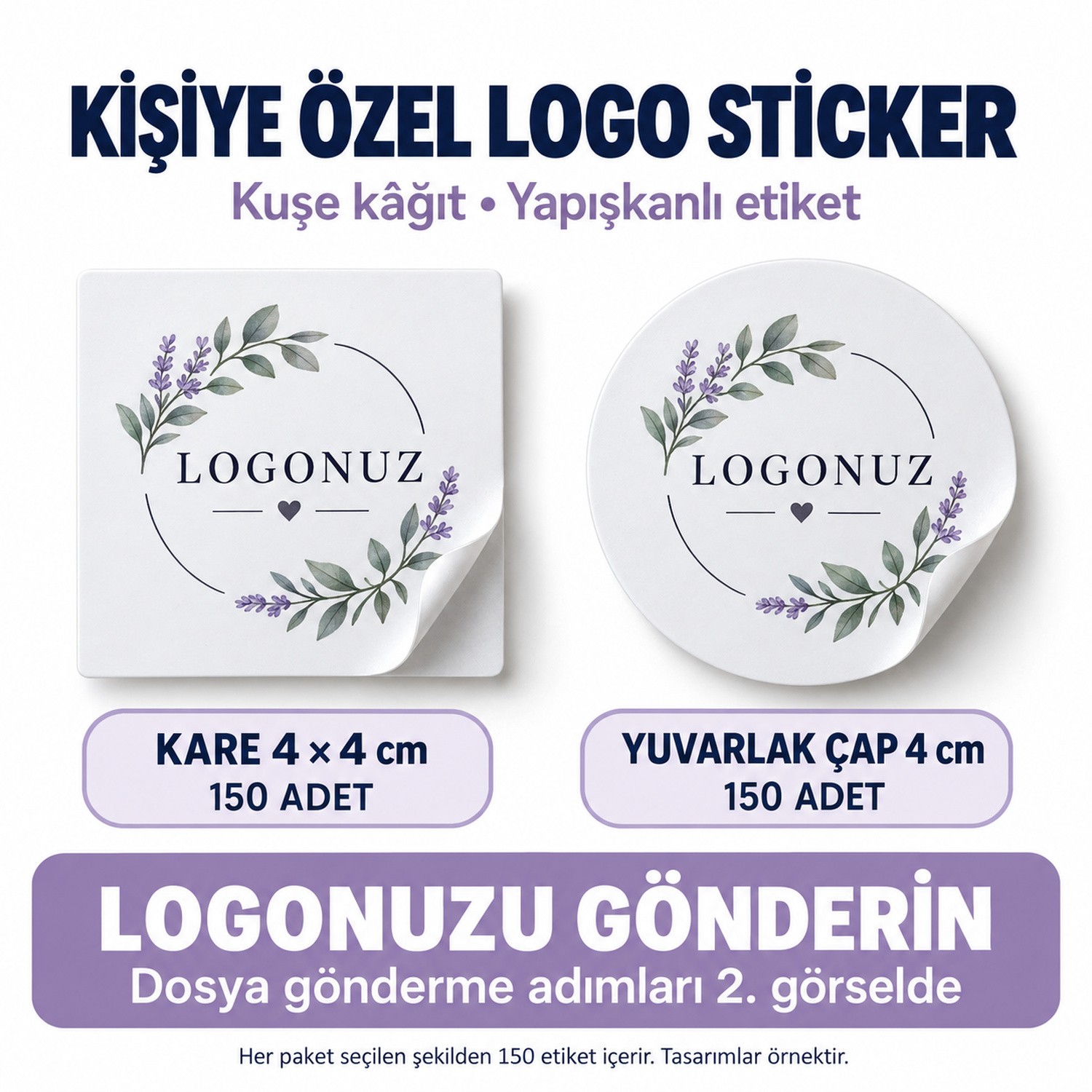 Logo Sticker 4 CM (Kişiye Özel) 150 Adet Yapışkanlı Etiket